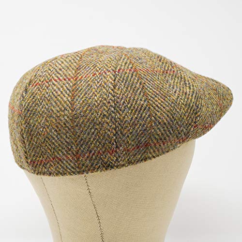 Borges & Scott Dingwall 8 Piece Flat Cap - 100% Handwoven Wool - Harris Tweed - Water Resistant - Pine Gold Herringbone - 60Cm #TOP4