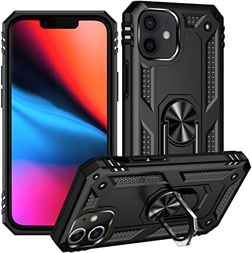 ADDIT Phone Case for iPhone 12 Mini, Military Grade Protective iPhone 12 Mini Cases Cover with Ring Car Mount Kickstand for iPhone 12 Mini 5.4" - Black