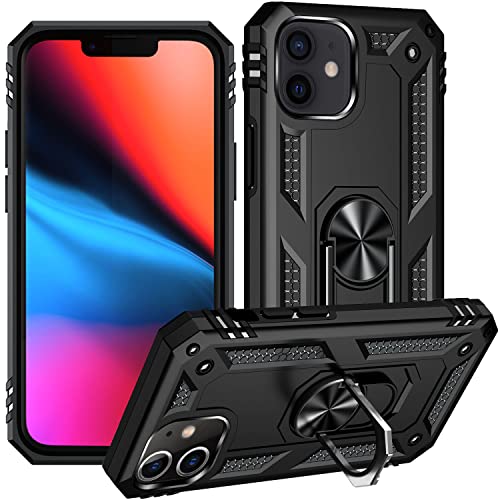 Addit Phone Case For Iphone 12 Mini, Military Grade Protective Iphone 12 Mini Cases Cover With Ring Car Mount Kickstand For Iphone 12 Mini 5.4" - Black #TOP26