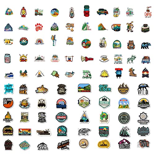 100 PCS Outdoor Adventure,Travel, Hiking, Camping Theme Stickers, for Laptop, Water Bottle, Luggage, Phone, Pad, Helmet, Guitar, Decals for Kids, Teens and Girls