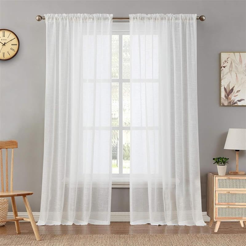HOMEMONDE Cotton Set of 2 Sheer Curtains - 5 Feet Window Drapes Curtain with Rod Pocket, Sun Light Filtering, Protect Room Privacy - White