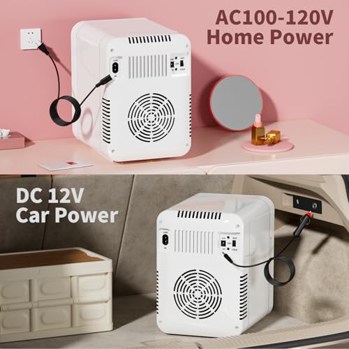 Image of Mini Fridge for Bedroom - 8 Liter /8 Can Portable Refrigerator for Car, Office, Dorm - Quiet Cooler & Warmer for Food, Drinks, Makeup & Skincare - AC /DC Power Supply