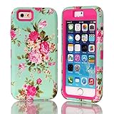 iPhone 6 Case, iPhone 6 4.7inch Case, New, Magicsky iPhone 6 Cover with Rose Flower Pattern Full Body Hybrid Impact Shockproof Defender Case Cover for Apple iPhone 6 6g (2014), 1 Pack(Rose Flower/Hot Pink)