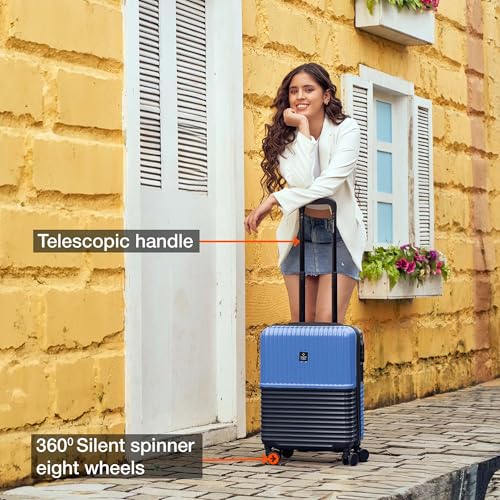 Image of Nasher Miles Istanbul Hard-Sided ABS and PC 8 Wheels Double Spinner Cabin Luggage Blue Dark Blue 20 inch | 55cm Small Trolley Bag