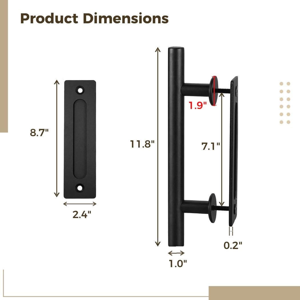 12 Heavy Duty Barn Door Handle, Rustic Sliding Door Pull, Carbon Steel with Mounting Hardware for Gates, Sheds & Furniture