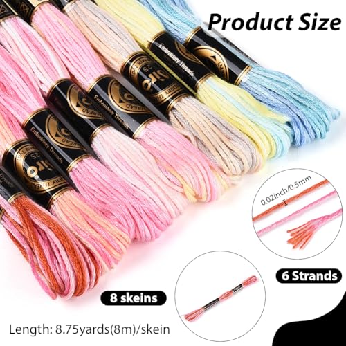 Image of 8 Skeins 70 Yards 6 Ply Variegated Cross Stitch Floss Polyester Gradient Embroidery Thread Colorful Friendship Bracelet String Yarn Bulk for Sewing Making Jewelry Needlecraft Knitting DIY