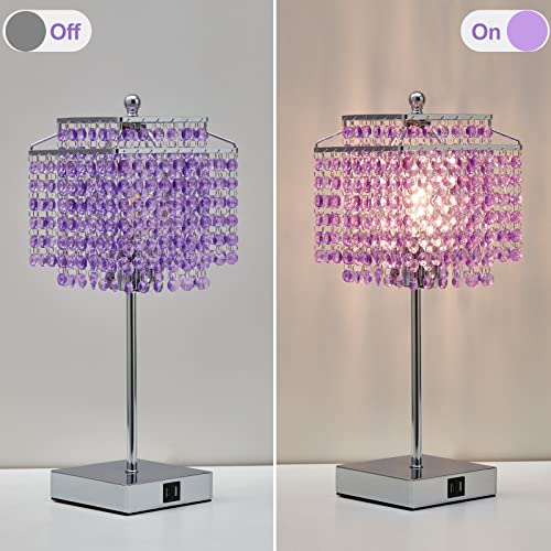 Image of Luvkczc Purple Bedside Crystal Table Lamp Set of 2, Touch Control Lamps | Dimmable Lamp with Crystal Shade for Bedroom, Girl Living Room, 6W B11 Bulb Included