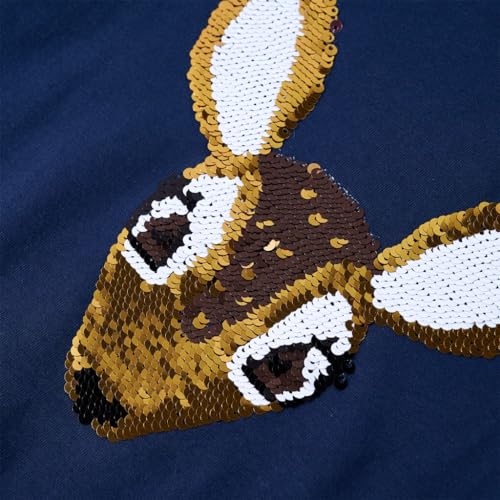 Camiseta Infantil de Manga Larga Ciervo de Lentejuelas Ropa Azul Marino 128