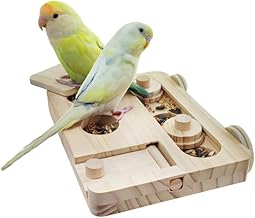 Bird Foraging Puzzle Wood, Interactive Parakeets Feeding Toy with Learning Function for Training and Nibbling for Small and Medium Parrots, Parakeets, Cockatiels and Sun Conure
