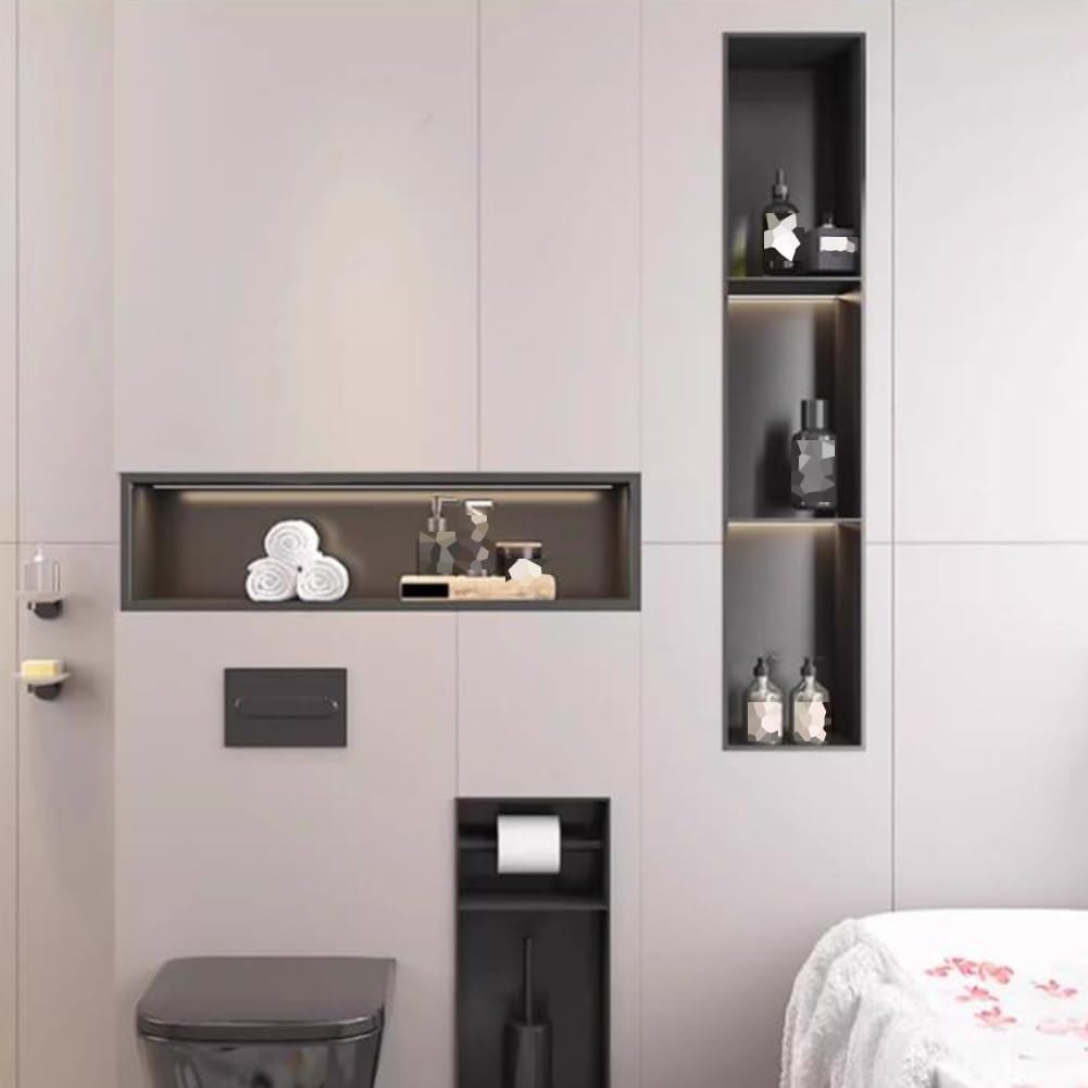 Nicchia doccia in acciaio inox, mensola portaoggetti da incasso per shampoo, sapone e articoli da toeletta, organizer da parete integrato
