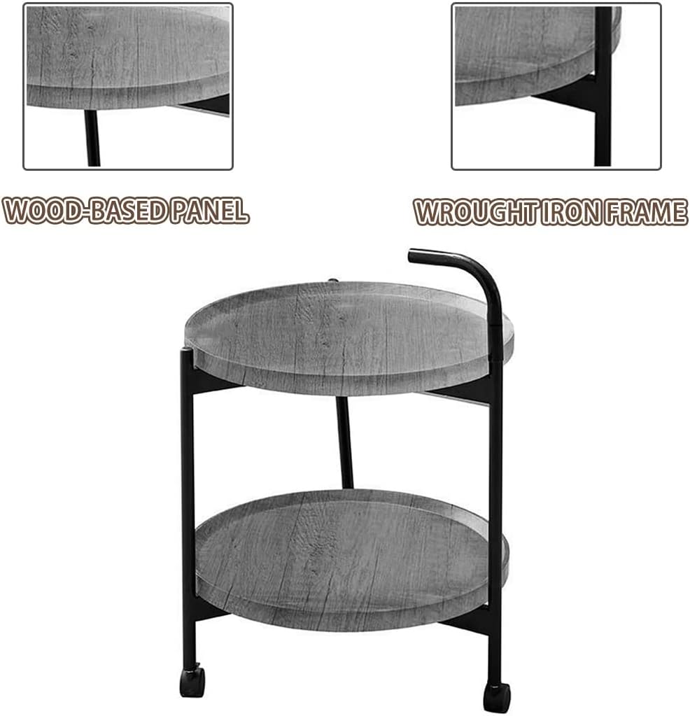 Bar Cart with Wheels Vintage Vintage Country Style Round Shape Serving Cart, Restaurant Double Layer Wrought Iron Drink Cart, Housewarming Gift (Color : Brown, Size : 63 * 45cm)
