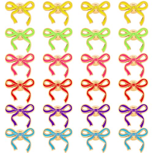 Image of Tondiamo 24 Pcs Girls Bow Enamel Pins Bulk Ribbon Lapel Pins for Women Girl Clothes Hats Bag Decor Holiday Gifts