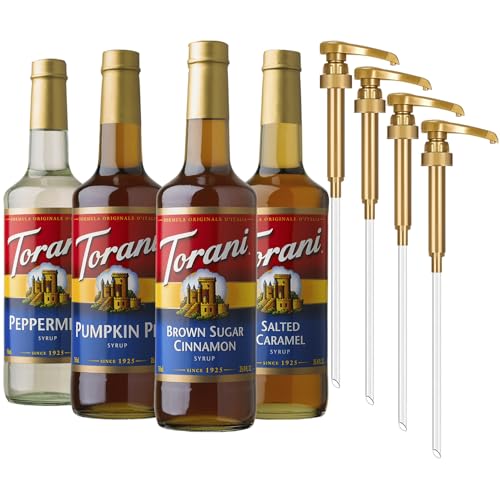 Torani Coffee Syrup, Pumpkin Pie, Brown Sugar Cinnamon, Salted Caramel, Peppermint, Syrup for...