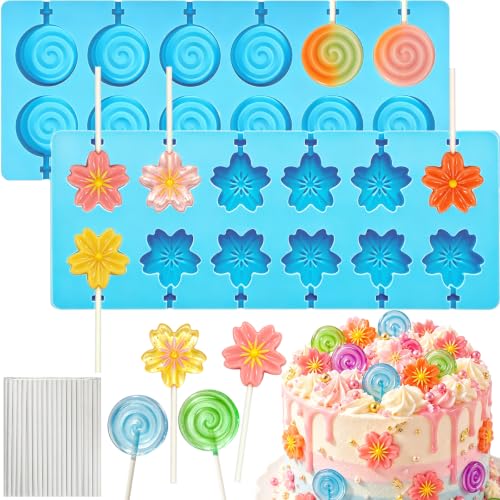 Flower Lollipop Mold Silicone, 2-Pack Hard Candy Mold 24-Cavitiy
