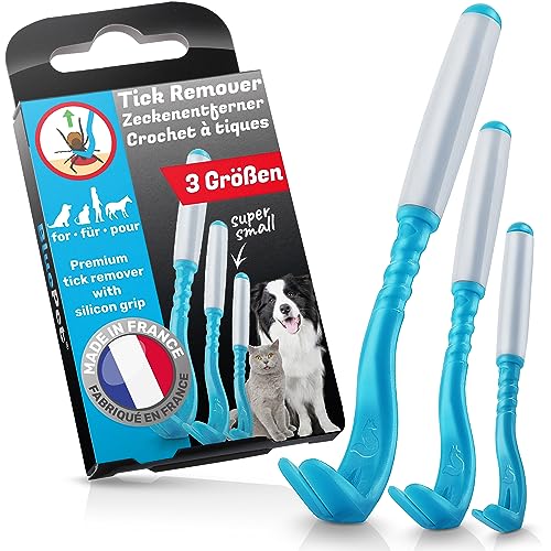 BluePet 3er Set Premium Zeckenhaken für Hunde, Katze, Pferd & Mensch wie Zeckenzange I Zeckenhebel d. bewährte Zeckenentferner I Alternative zu Zeckenpinzette Zeckendreher Zeckenschutz Zeckenmittel