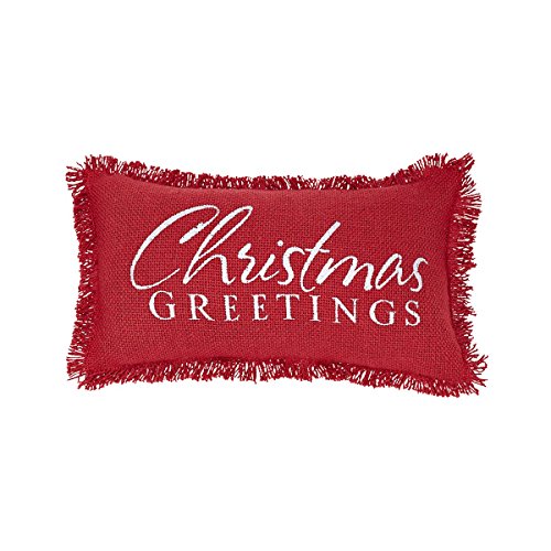 VHC Brands Burlap Christmas Greetings Text Cotton Farmhouse Decor Stenciled Pillow, 7