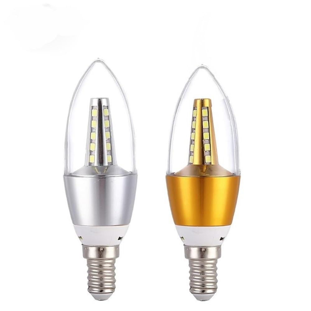 fengyan Casa Bombillas 10pcs AC220V LED Vela de Bulbo E14 5W 7W 9W 12W Lámpara de Bulbo de Aluminio de Oro Fresco cálido Blanco Bombillas lámparas Familiar Lámpara