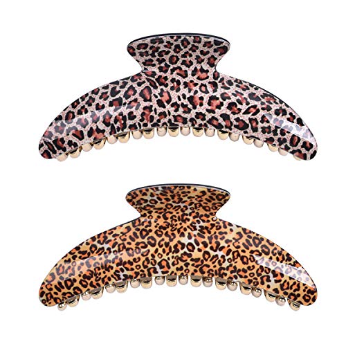 2PCS Big Hair Banana Clips tortoise Barrettes Celluloid for Women Girls?French Design Leopard print Large Fashion Accessories for Women Girls