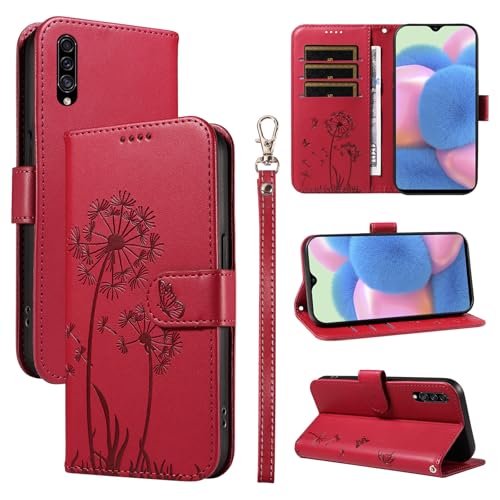Bravoday Cover per Samsung Galaxy A50 / A30S / A50S, Custodia in PU Pelle Portafoglio Flip Schede con Slot per Carte, Magnetica Antiurto Cover per Galaxy A50 / A30S / A50S, Rosso