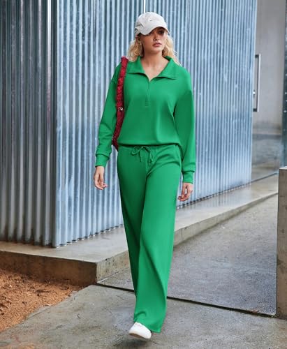 Image of PINSPARK 2 Piece Sets for Women 1 /2 Zip Sweatsuit Loose Fit Sweatshirt Straight Leg Pants 2026 Matching Outfit Fall Tracksuit