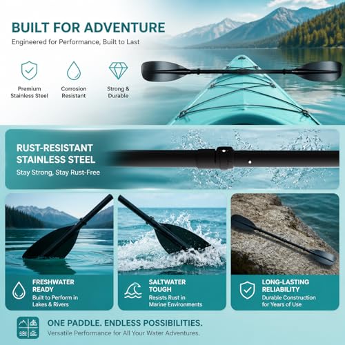 Nenkim Youth Kayak Paddle,4 Piece Kayak Oar with Waterproof Storage Bag Wide Blade Adjustable Kayak Paddle Teens Beginners Kayaking Canoeing Fishing Boating Lake River Ocean. by Nenkim - Image 4