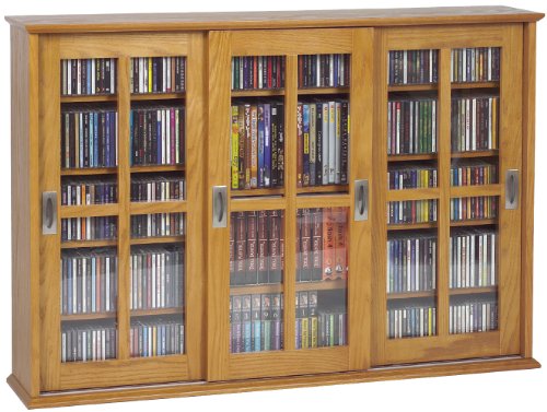 Leslie Dame Wall Mounted Sliding Door Mission Style Media Storage Cabinet, Oak