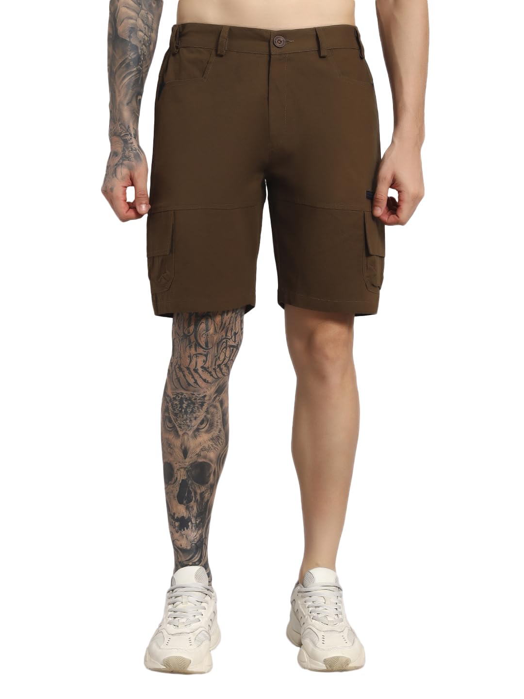 fashion senoraa Men's Cotton Cargo Solid Knee-Length Shorts-picture-15