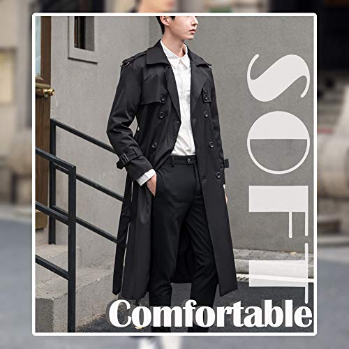 Pantete Men's Double Breasted Trench Coat Oversized Casual Windbreaker Lapel Long Jacket Overcoat4