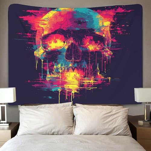 Couverture murale imprimée tête de mort 3D en polyester pour salon