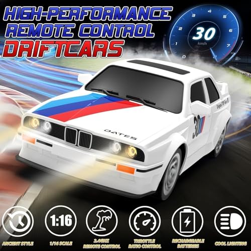 Image of Remote Controlled Car 1 /16 Scale RC Drift Car 2.4GHz 4WD High Speed 30+km /h Classic Vehicle with LED Lights Drifting Tires Racing Vehicle Toys Gifts for Adults Boys, Batteries Multicolor