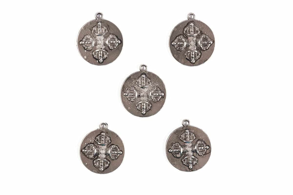GenericMohan Shoppe Silver Fancy Round Charms DIY Charms Jewelry Findings Pendant Beads Package of 5 Pieces,Size-3.2 cm * 3.6 cm Approx.