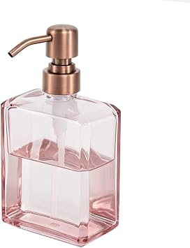 Blush Pink Soap Dispenser Glass Rectangular, Copper Pump, 13.5 oz