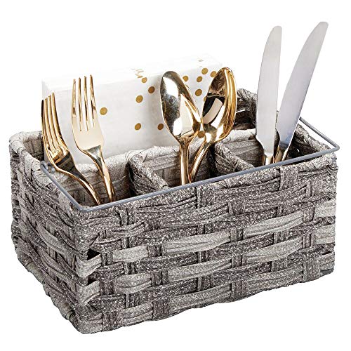 mDesign Plastic Woven Cutlery Storage Organizer Caddy Tote Bin Basket for Kitchen Table