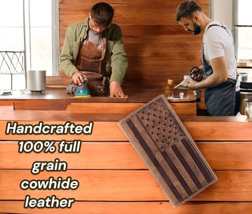 Image of F&L CLASSIC Men's RFID Vintage Look Genuine Leather Long Bifold Wallet Checkbook Wallets,brown flag,240-100