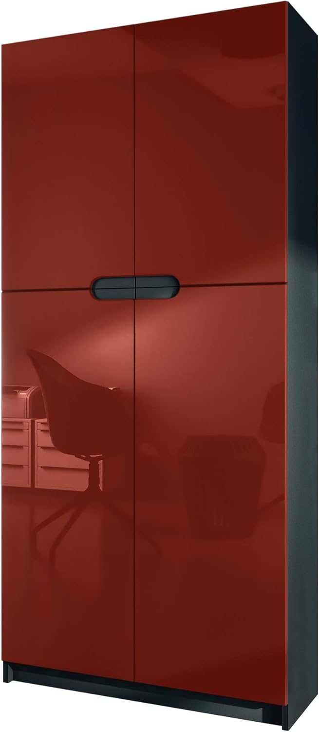 Vladon Meuble Rangement Bureau Logan V1, Armoire de Bureau Haute avec 5 Compartiments et 4