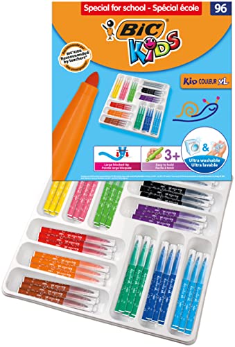 Bic Kids Visa Xl Rotuladores De Colores Punta Gruesa – Pack Para Escuelas Y Colegios– Caja De 96 Marcadores