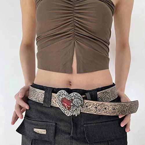 Engraved Flower Buckle Belt Vintage Western Belt Belt Vintage Heart Buckle Belt Embossed Leather Belt Jeans Belt3