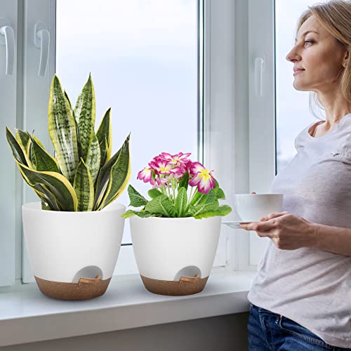 image for QRRICA Plant Pots 10/9/8/7.5/7 Inch Self Watering Pots, Set of 5 Plast