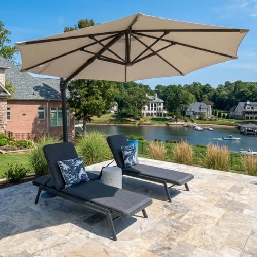 Image of PURPLE LEAF Outdoor Chaise Lounge with Pull-Out Table Heavy-Duty Dark Gray
