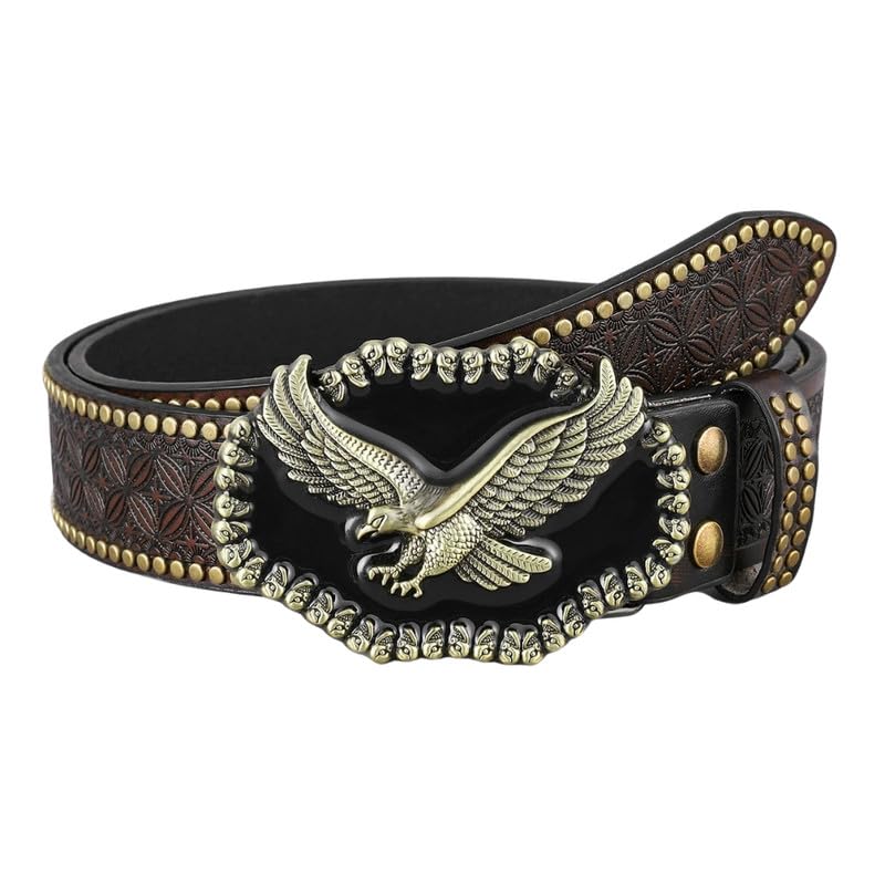 mht by mohit Western Cowboy Leather Belt | Floral Engraved Longhorn Buckle Belt, Vintage Bull Head Buckle for Men & Women-picture-41