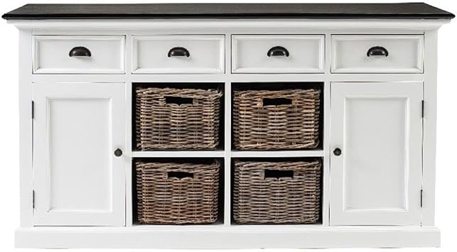 NovaSolo Halifax Mahogany Wood Buffet with 4 Baskets in White