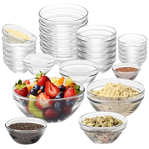 LemonRoad 20 Pcs Glass Prep Bowls Sets 4 Sizes 1.5/2.5/4/6 oz Coo...
