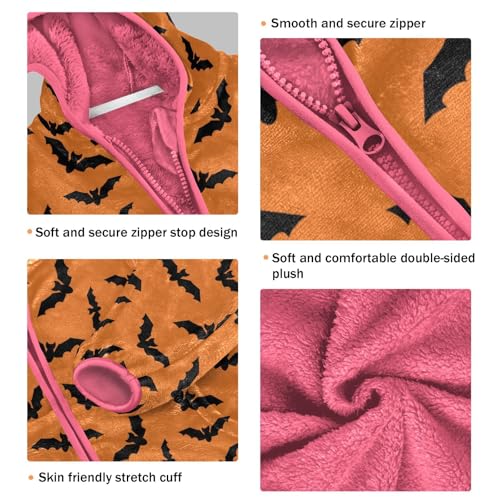 Halloween Bat Toddler Fleece Jacket Baby Girls Hooded Zipper Long Sleeve Thick Warm Outerwear 3-10 Years3