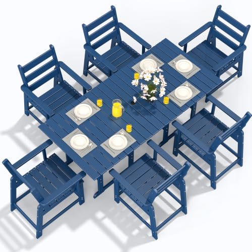 GREENVINES Outdoor Dining Chairs Set of 2, HDPE All Weather, Blue | Removable Armrests | Heavy Duty Patio Furniture | Waterproof | Low Maintenance for Deck Garden & Backyard