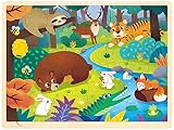 MoinKidz 48 Piece Puzzles for Kids Ages 4-8, Forest Animals Wooden Jigsaw Puzzles for Toddlers 4 Year Old, Preschool Educational Puzzle Ages 3-5 with Tray