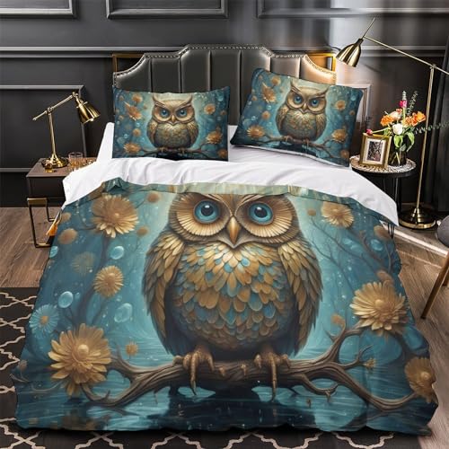 Housse de couette king size chouette avec ses 2 taies d'oreiller - 4