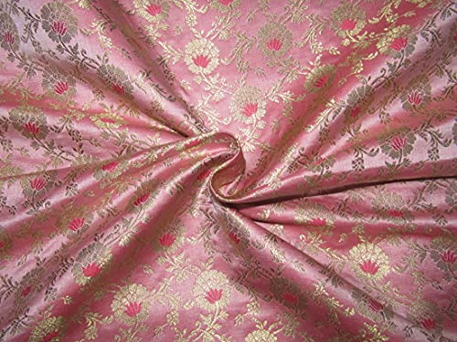 Brocart de soie rose pêche et or métallisé haut de gamme BRO757B