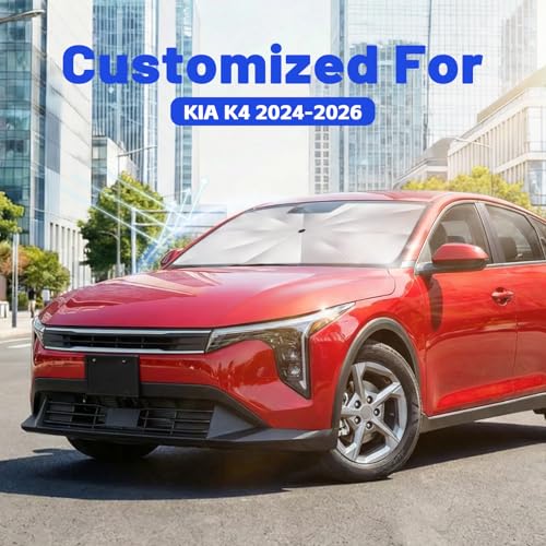 Image of Car Windshield Sun Shade for Kia K4 2024-2026 -[Reflective Coated Fabric] Sunshade Umbrella for Front Window, Car Shades Sun Visor Keep Car Cool and Protects Interior, 1:1 Exact Fit
