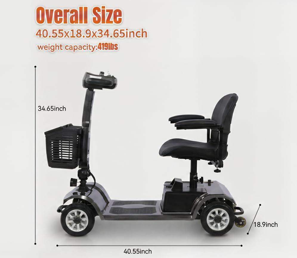 Image of Movcan S-02 4 Wheel Mobility Scooter Seniors & Adults, UL & TSA Certified, 419 LBS Foldable Travel Scooter with Removable Battery and Basket, All-Terrain Design for Outdoor Trips & Daily Errands