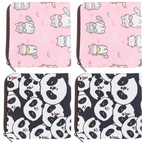 Yardenfun 4 Piezas Bolsa para Compresas Higiénica para Mujer Unidades con Diseño de Panda y Gato Multiusos para Viaje y Almacenamiento de Artículos Pequeños